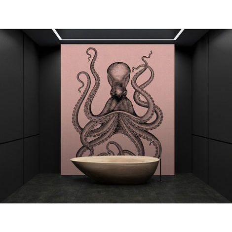 Papier peint panoramique animaux pieuvre Tapisserie panoramique rouge et noir tendance Papier peint panoramique idéale salle de bain (1/3)
