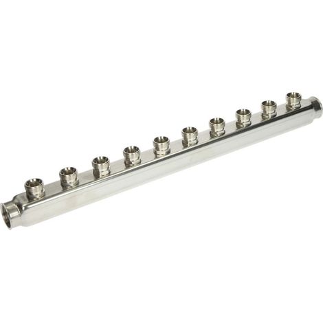 Collecteur chauffage inox pour radiateur, 10 circuits, femelle 1'' (26/34) - mâle 3/4'' EK (20/27) - Itap