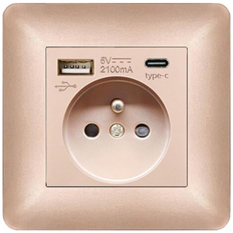 Prise murale USB Type C, port de charge, alimentation électrique domestique, prise standard UE AC 110-250 V 16 A (rose) (1/5)