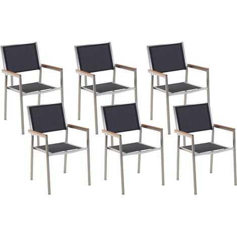 Set di 6 Sedie da Giardino in Tessuto Nero e Gambe in Acciaio Inox Grosseto (1/5)