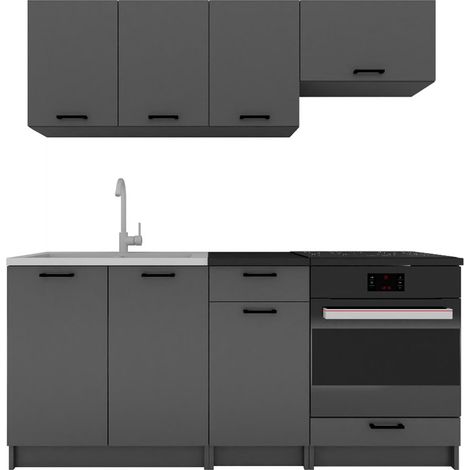 Cuisine complète LUNA 6 éléments couleur Graphite avec plan de travail inclus- Longueur 180 cm (1/5)