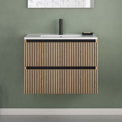 Meuble de salle de bain 70cm simple vasque - 2 tiroirs - sans miroir - roble era (chêne clair) - VENERIA