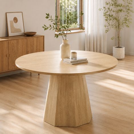 Table de salle à manger ronde – Capacité de 4 à 6 personnes – Design classique au style scandinave minimaliste – 120 × 120 cm – Naturel (1/5)
