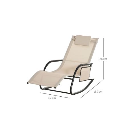 Fauteuil à bascule de jardin beige en métal et maille 150 x 62 x 88 cm avec assise confortable pour jardin terrasse et balcon (1/5)