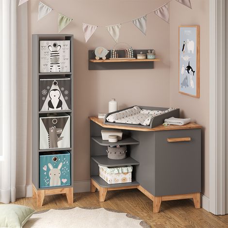 Table à langer Malia, Gris/Artisan, 85x85.2cm avec porte, Vitalispa