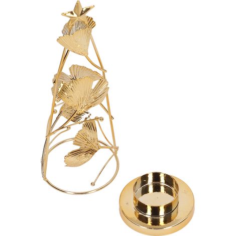 Bougeoirs de Noël en Or et Fer, Petite Coupe Ronde avec Feuilles d'Abricotier pour Décoration de Table et Bougies de Fête (1/5)