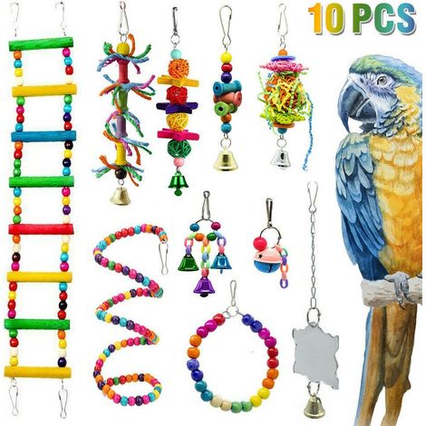 Lot de 10 jouets à mâcher pour oiseaux, jouets pour perroquets, jouets de cage pour perruches (1/5)