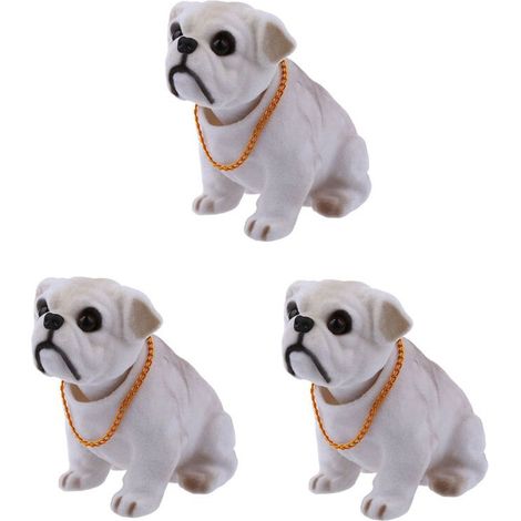 3X Blanc Gris Clair Tete Branlante Hochant La Tete Bouledogue Chien de Decoration pour La Voiture (1/4)