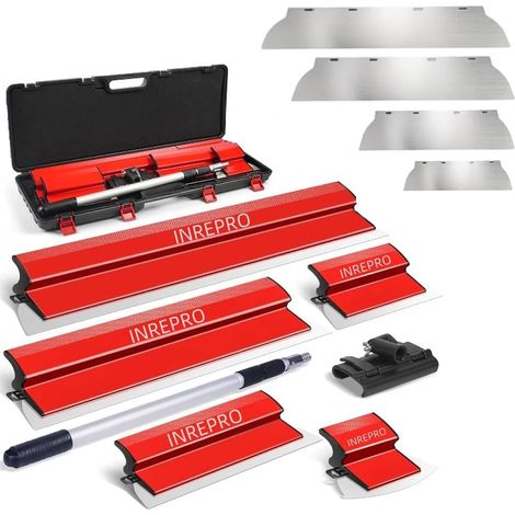 4 Lames à lisser en acier inoxydable avec poignée extensible pour plâtre et cloison sèche 25cm à 80cm (1/5)