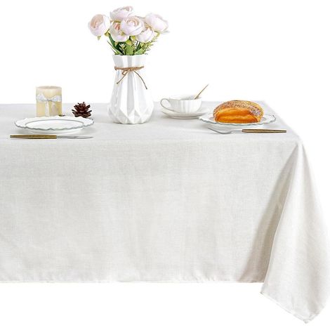 Abwaschbare Tischdecke 140x240cm, fleckgeschützt, Leinenoptik, Polyester, Beige/Ivory
