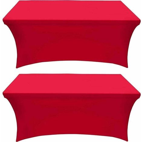 Housse pour mobilier de jardin Lot de 2 nappes extensibles en élasthanne [6 pieds rouge] – Housse de table rectangulaire extensible, lavable et infroissable pour événement, mariage, banquet et fêtes (1/5)