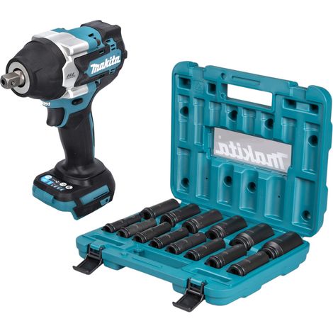 Llave de impacto sin cable Makita DTW 701 Z 18 V 700 Nm 1/2" sin escobillas + juego de llaves de vaso 14 piezas - sin batería, sin cargador