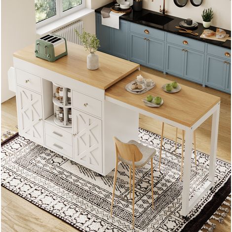 Carrello da cucina allungabile 180 x 40 x 91 cm in MDF bianco DESVIAE (1/5)