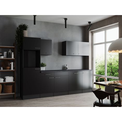 Küche Küchenzeile Leerblock Grau Matt Schwarz Oliver 280 cm Respekta