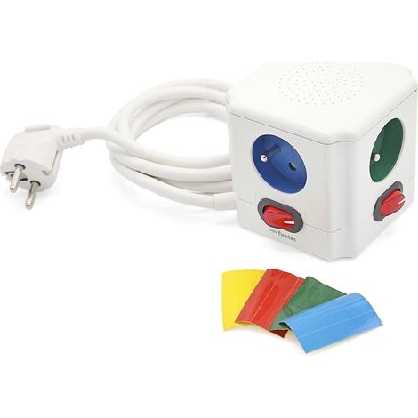 Multiprise Cube FISHTEC - 4 Prises Couleur Interrupteur individuel, Stickers inclus - Normes NF (1/5)