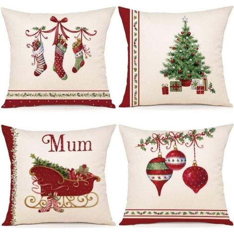 Housse Coussin Noel 45x45 Lot de 4 Housse de Coussin Deco Noel Coton et Lin Décoratif Taie d'oreiller 45 x 45 cm pour Chambre, Nanapé, Chaise, Lit Decoration Noel (1/4)