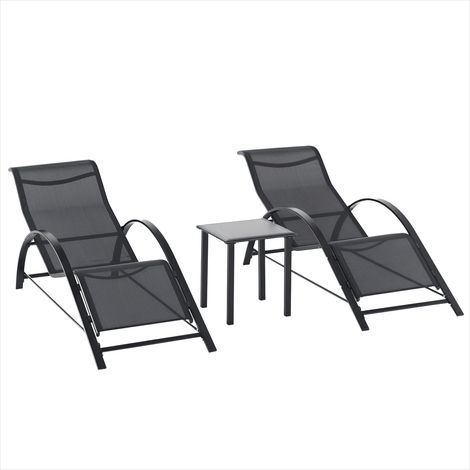 Transat pliant noir en métal avec table basse verre trempé 2 (1/5)