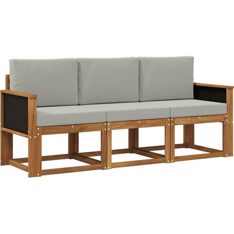 Outdoor Sofa Set with Cushion 3 pcs Natural and Light Grey vidaXL (1/5)