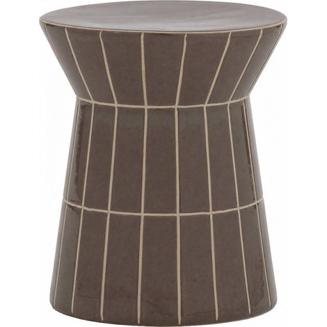 Tabouret en céramique brun au motif graphique - brun à lignes beige (1/4)