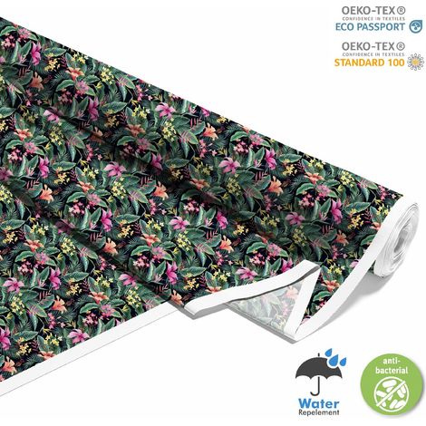Outdoor dekostoffe oxford - Motiv rosafarbene tropische Blumen I DX273 (1/5)