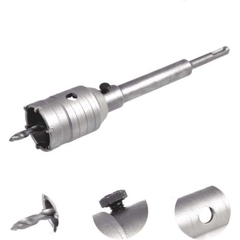 Sierra de corona SDS de 45 mm + varilla de conexión de 200 mm + broca helicoidal + tornillo de posicionamiento, para muros de hormigón armado, ladrillos y aberturas de aire acondicionado.