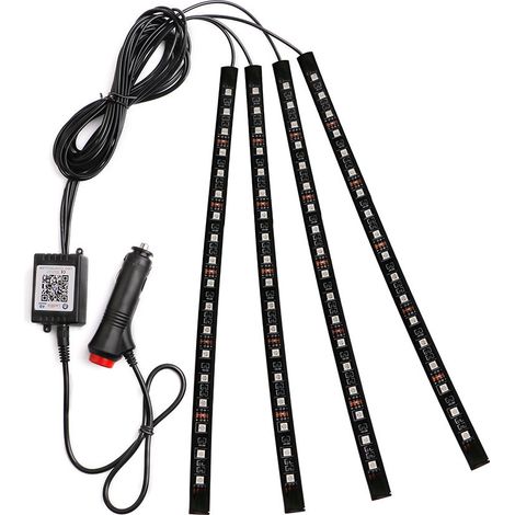Bandes Led Intérieures Voiture - 4 Pièces 48 Led 12 V - Étanche Contrôle App Et Cigarette Lighter - Mode Musique Microphone (1/5)
