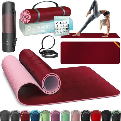 KESSER® Gymnastikmatte mit Tragegurt rutschfest TPE Yogamatte Gepolstert & rutschfest Fitnessmatte 183 x 61 Trainingsmatte für Fitness Sportmatte Bordeaux
