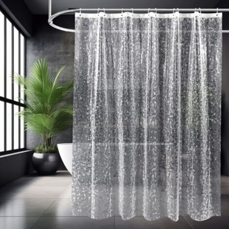 Duschvorhang 180 x 180 cm, 3D-Halbtransparentes EVA, Waschen nicht erforderlich, Transparenter Vorhang, Durchscheinendes Kieselsteinmuster - Crezuo