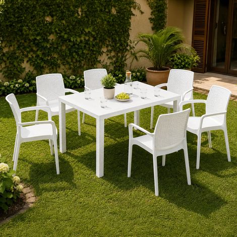 Gartenset Matarene, Outdoor-Sitzgruppe für 6 Personen, Tisch Made in Italy, wasserfest, weiß (1/3)