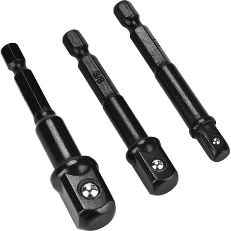 Jeu de 3 adaptateurs de douille 1/4" hexagonale vers tête carrée 1/4", 3/8", 1/2" pour perceuse (1/5)