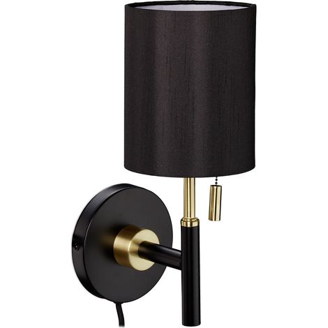 Elegante lampada da parete decorativa con interruttore a tirante 30 x 15 cm in tessuto nero 130008554