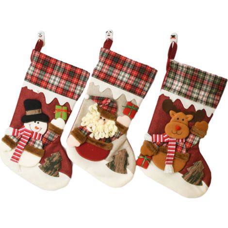 Calcetín Navideño - Diseño Clásico con Figuras de Santa, Muñeco de Nieve y Reno - Gran Capacidad - Ideal para Dulces y Regalos Pequeños - Unidad (1/5)