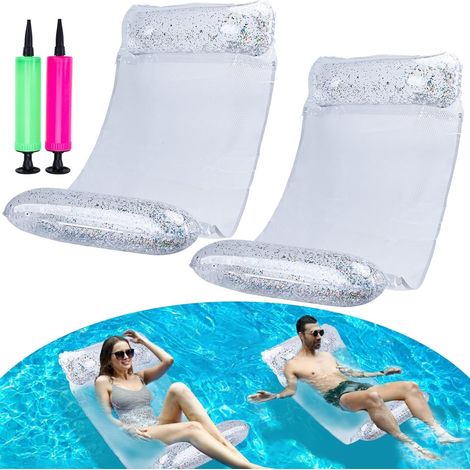 Lot de 2 Hamac pour Piscine, Matelas Gonflable Piscine, 4 en 1 Accessoires de Hamac d'eau,Hamac Flottant Piscine,Matelas Filet Piscine Adulte (1/5)