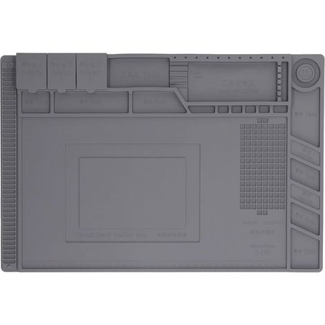 Tappetino in silicone resistente al calore, organizer per attrezzi, 4 tasche magnetiche, tacche e linee di misurazione, scomparto specifico per cacciaviti, grigio, 30 x 45 cm (1/5)