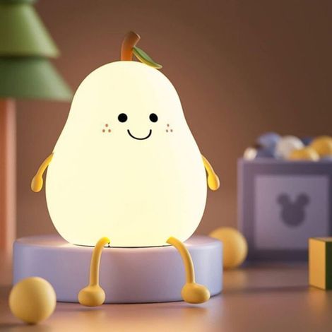 Veilleuse Enfant Forme Poire - 7 Couleurs LED - Minuterie Intégrée - Rechargeable USB - Lampe de Chevet pour Chambre d'Enfant - 1 Pièce (1/4)