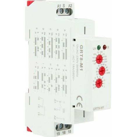 Commutateur de Relais Temporisé AC 220V GRT8-M1 Montage sur Rail DIN 10 Fonctions Indicateurs LED