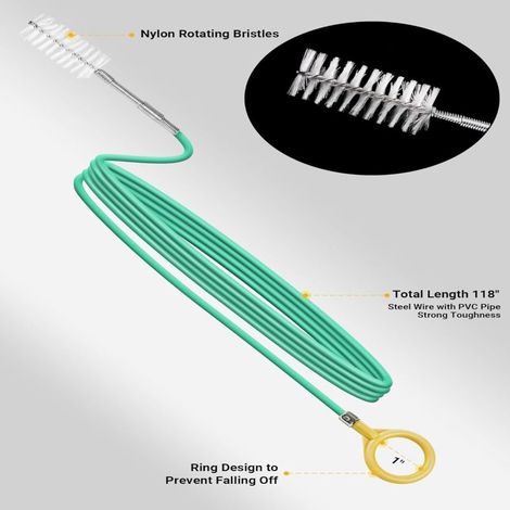 Herramienta automática retráctil para limpiar bajantes de techo, 118 pulgadas, para manguera de coche, color verde.