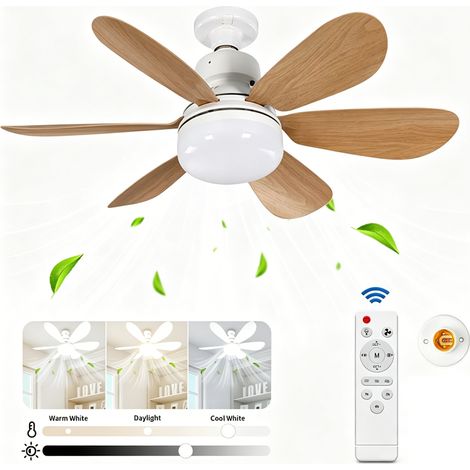 Ventilateur de plafond avec éclairage et télécommande, 52 cm, 40 W, 6 pales, 3 vitesses et température réglable