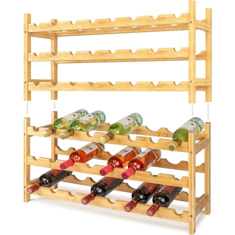 Étagère à vin en bois pour 48 bouteilles, empilable, étagère à boissons, rangement de bouteilles, étagère à bouteilles en bois (1/5)