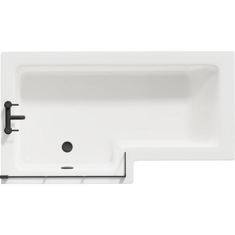 Loire 1500mm Left Hand L Shaped Shower Bath with Matt Black Bath Screen and White Acrylic Front Bath Panel (1/5)