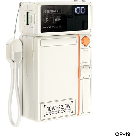 Batterie externe 30 W à charge rapide 3C 20 000 mAh, chargeur sans fil magnétique avec prise (blanc) (1/5)