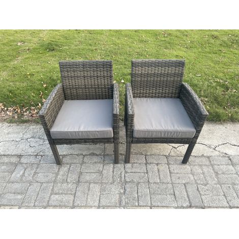 Fimous 2 Pcs High Back Rattan Outdoor Garden Furniture Arm Chair with Thick Seat Cushion