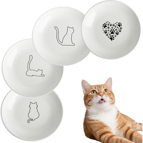 Flache Keramiknäpfe, 4-teiliges Set flacher Keramik-Katzennäpfe, flache Teller, Schüsseln mit flachem Boden (1/4)