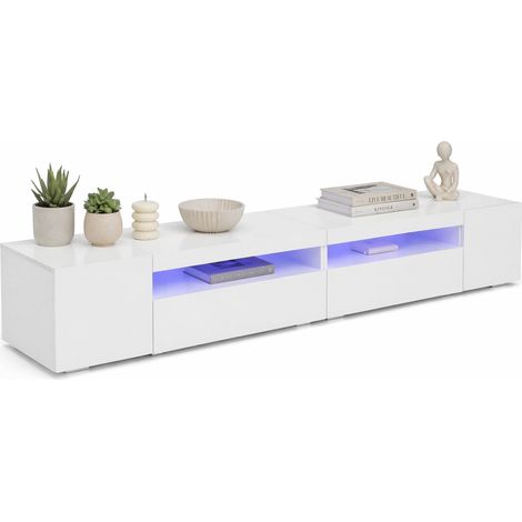 Meuble TV LED blanc 240 cm avec panneau lisse et éclairage variable, meuble bas moderne pour salon et salle à manger, MDF robuste, 80 kg, CHICFURN (1/5)