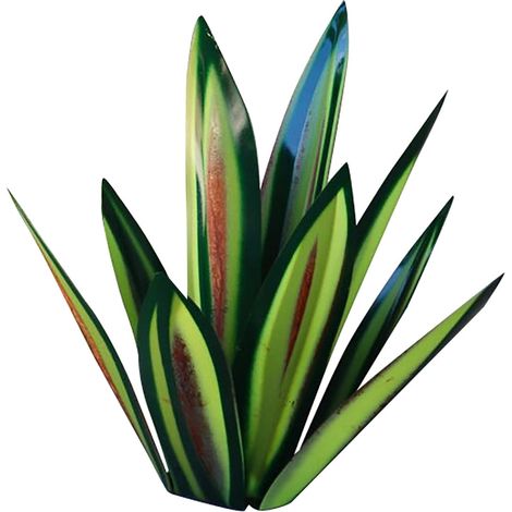 Sculpture Métallique Agave - Décoration Murale et Extérieure - Style Rustique avec Reflets Bleus - 9 Feuilles - Dimensions Variées - 1 Ensemble