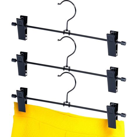 Schwarzer Hosenbügel aus Metall mit Clips, 3 Stück.