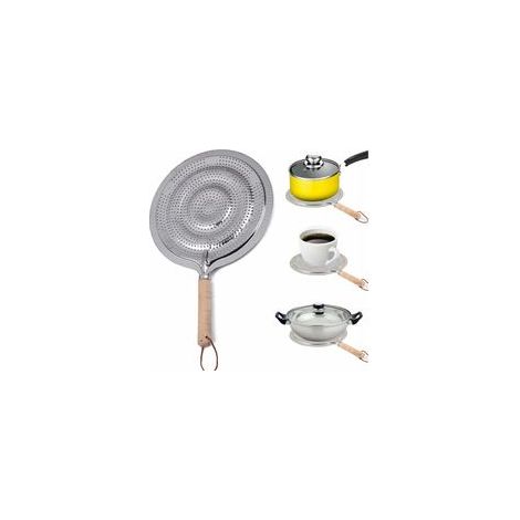 Diffuseur de chaleur en acier inoxydable de 21 cm (avec poignée de protection en bois) – Empêche le noircissement du fond des casseroles (1/5)