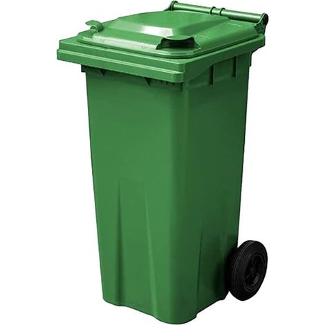 1 x 140L Grey Compact Sized Waste Recycling Wheelie Bins With Strong Rubber Wheels & Lids
