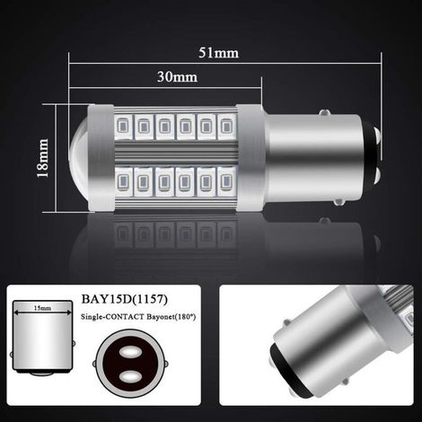LED-Bremsleuchten hinten 1157 BAY15D, rot 6000K, 4 Stück, 33 SMD 5630, superhell, CAN-Bus-kompatibel, 12V