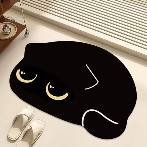 LAN Lazy Cat-1 Terre de diatomées 4060cm Tapis de salle de bain absorbant à motif chat de dessin animé, en terre de diatomées douce, antidérapant et à séchage rapide, pour les toilettes et l'entrée de (1/4)